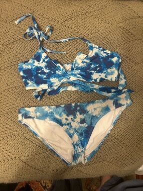 aerie Blue and White Tie-Dye Bikini Set